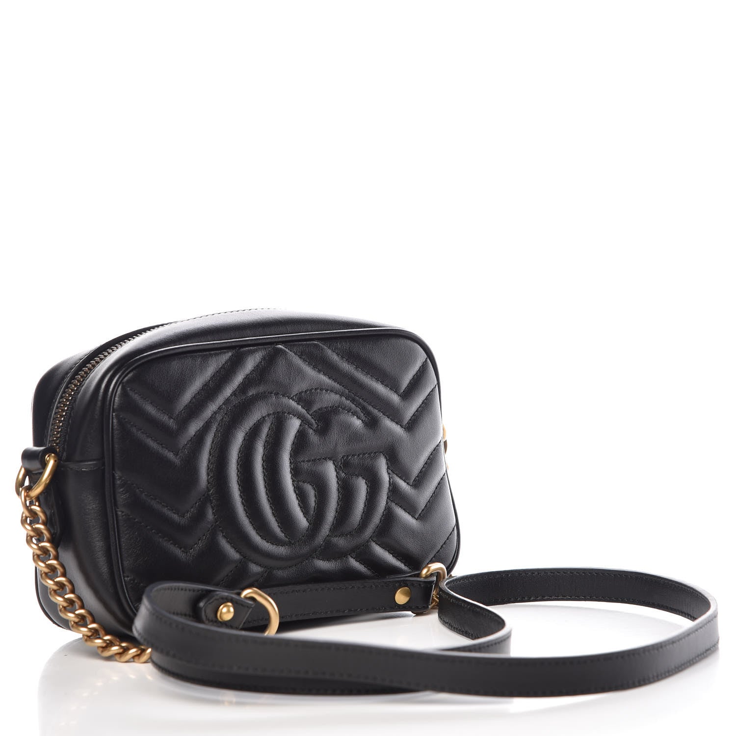 Gucci Calfskin Matelasse Mini GG Marmont Chain Shoulder Bag Black 3 of 10