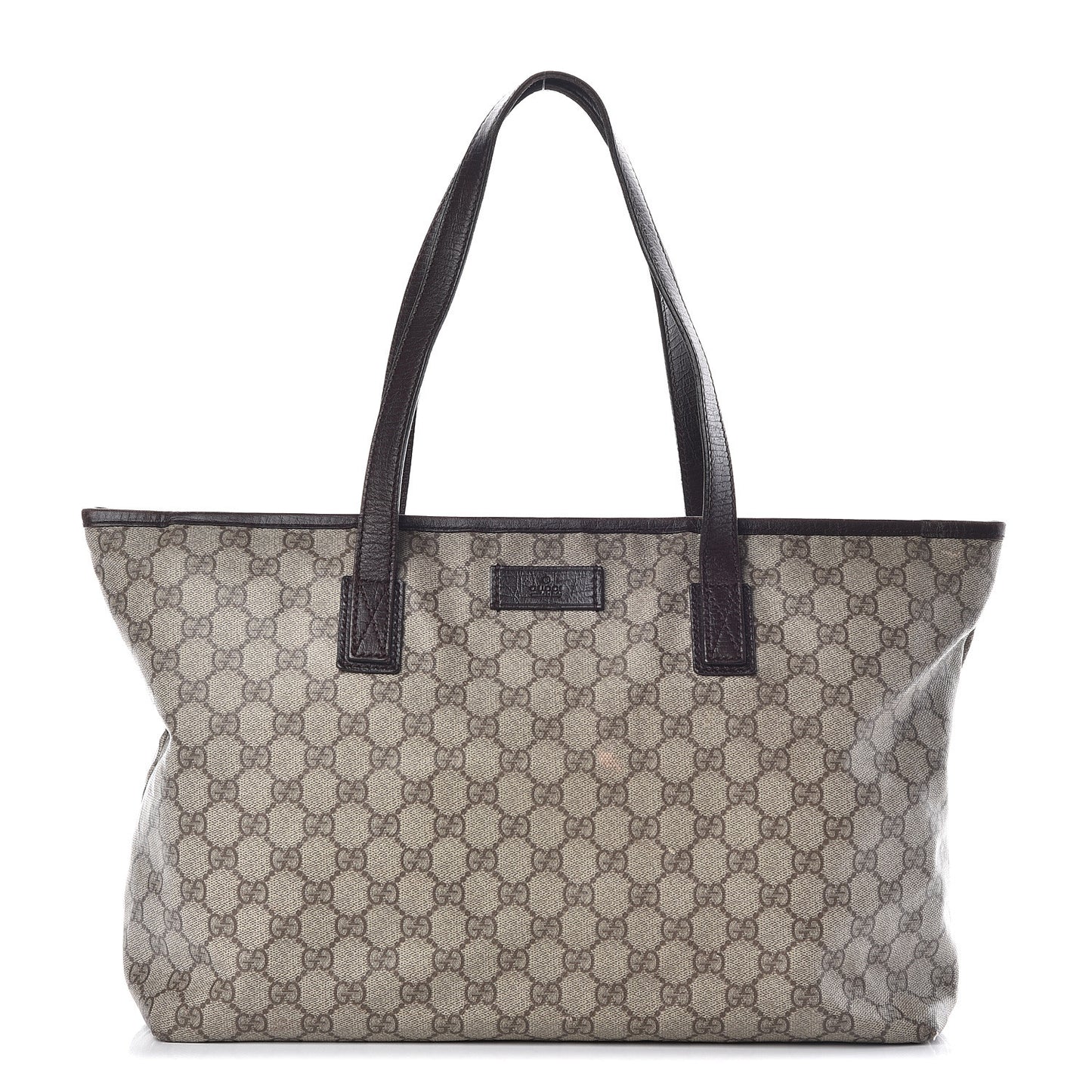 GG Supreme Monogram Medium Zippered Shopping Tote Dark Brown