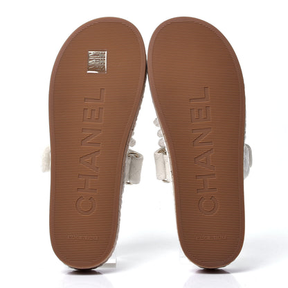 Chanel Cord Lambskin Quilted Logo Mules Ivory 4 of 6