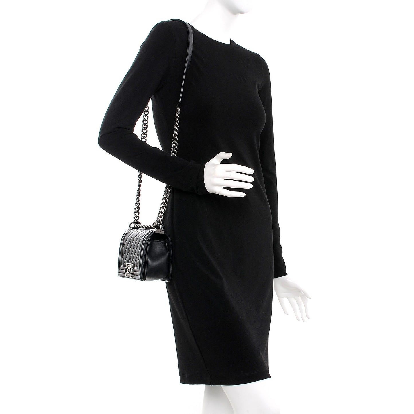 Calfskin Quilted Small Boy Flap Black