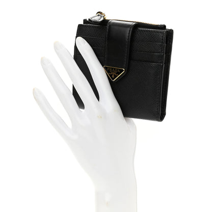 Prada Saffiano Smooth Calfskin Tab Card Holder Compact Wallet Black 2 of 8