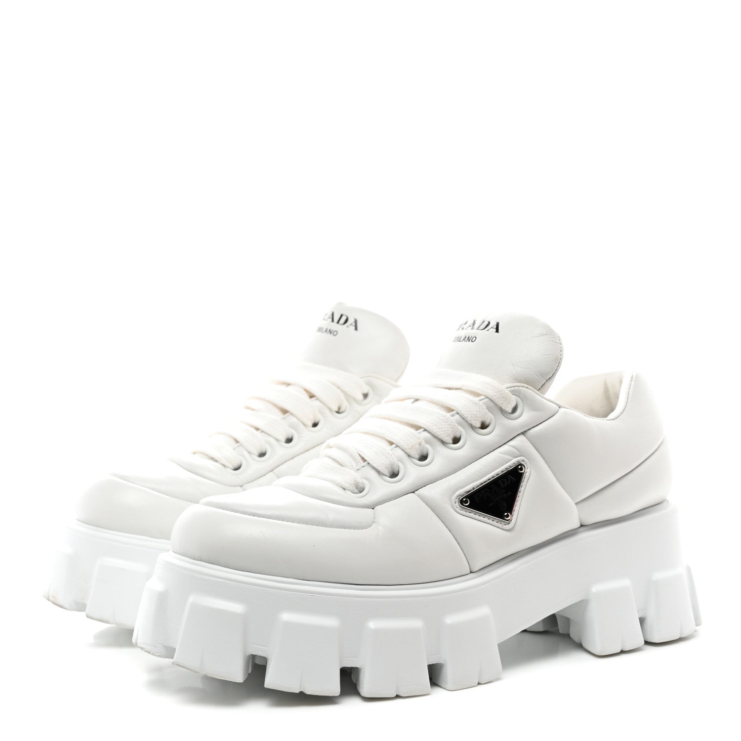 Prada Nappa Soft Metal Triangle Logo Padded Monolith 55mm Sneakers 40 White 3 of 11