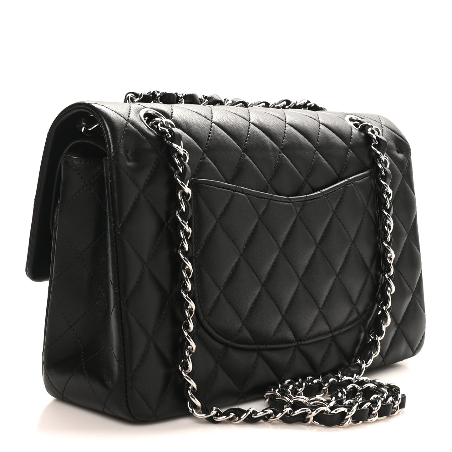 Lambskin Quilted Medium Double Flap Black