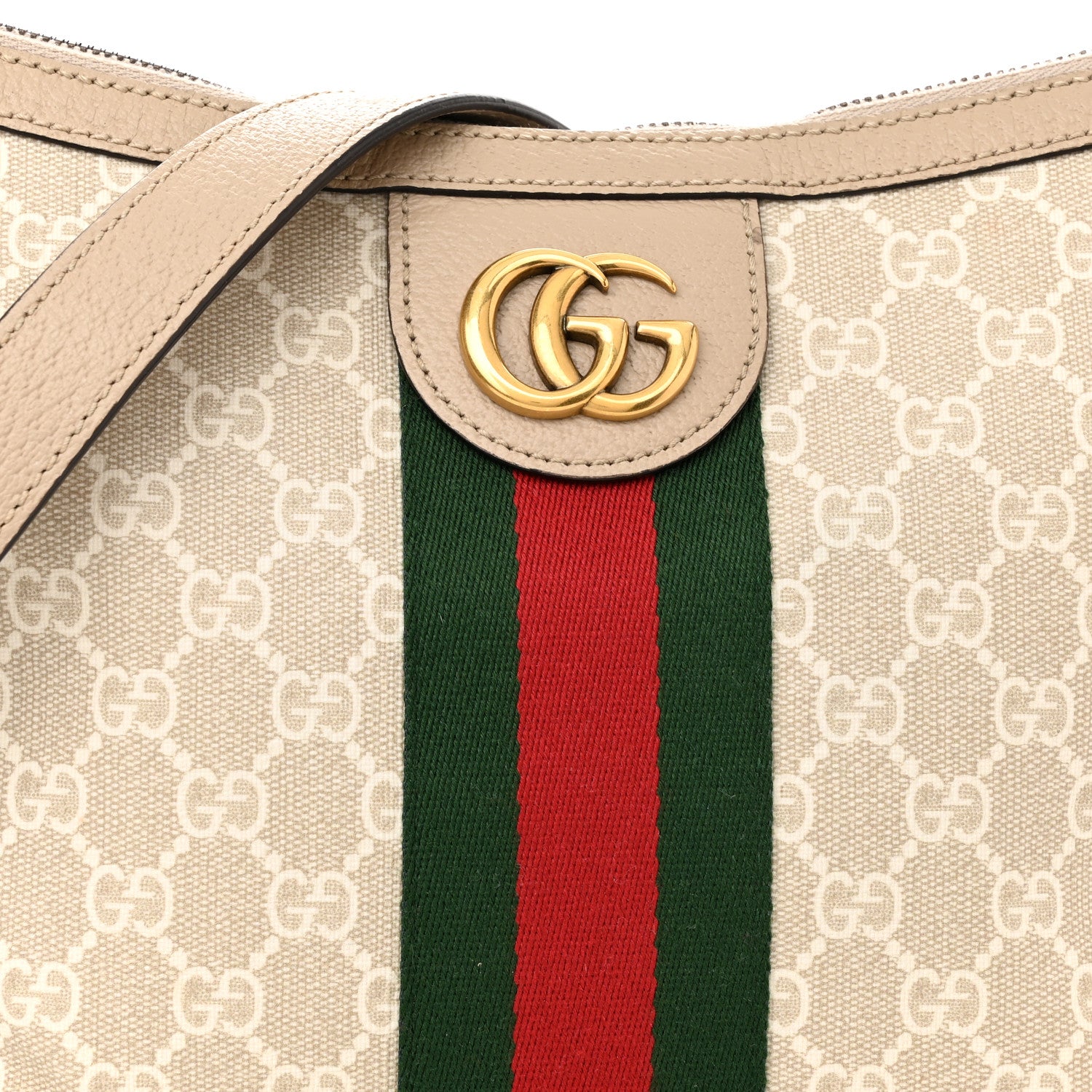 Gucci GG Supreme Monogram Textured Dollar Calfskin Web Small Ophidia Half Moon Hobo Beige Mystic White Oatmeal 8 of 10