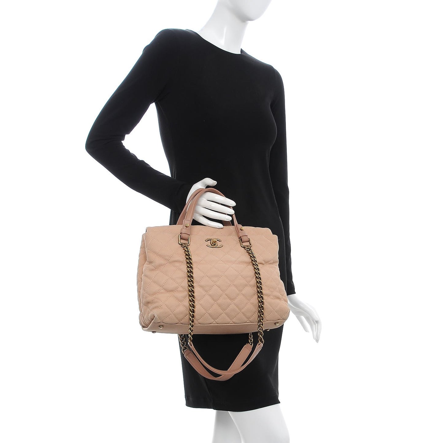 Iridescent Caviar Chic Quilt Tote Beige