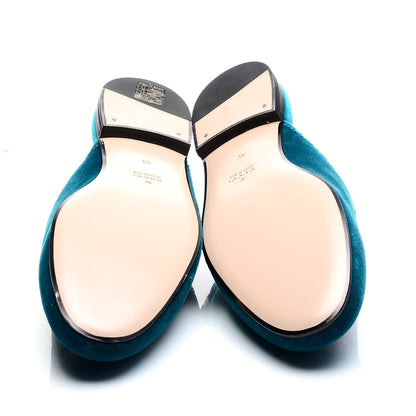 Gucci Velvet Floral Embroidered Womens Princetown Slippers 40 Pavone 8 of 10