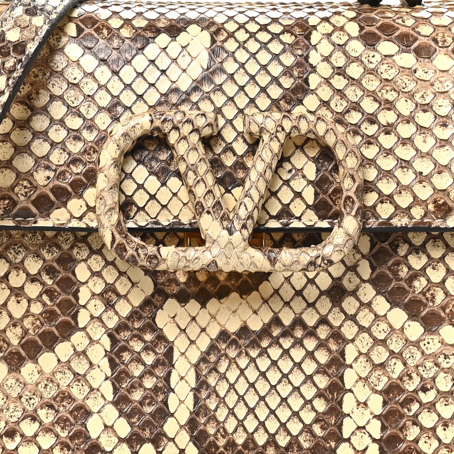 Snakeskin Small VSling Top Handle Bag Beige
