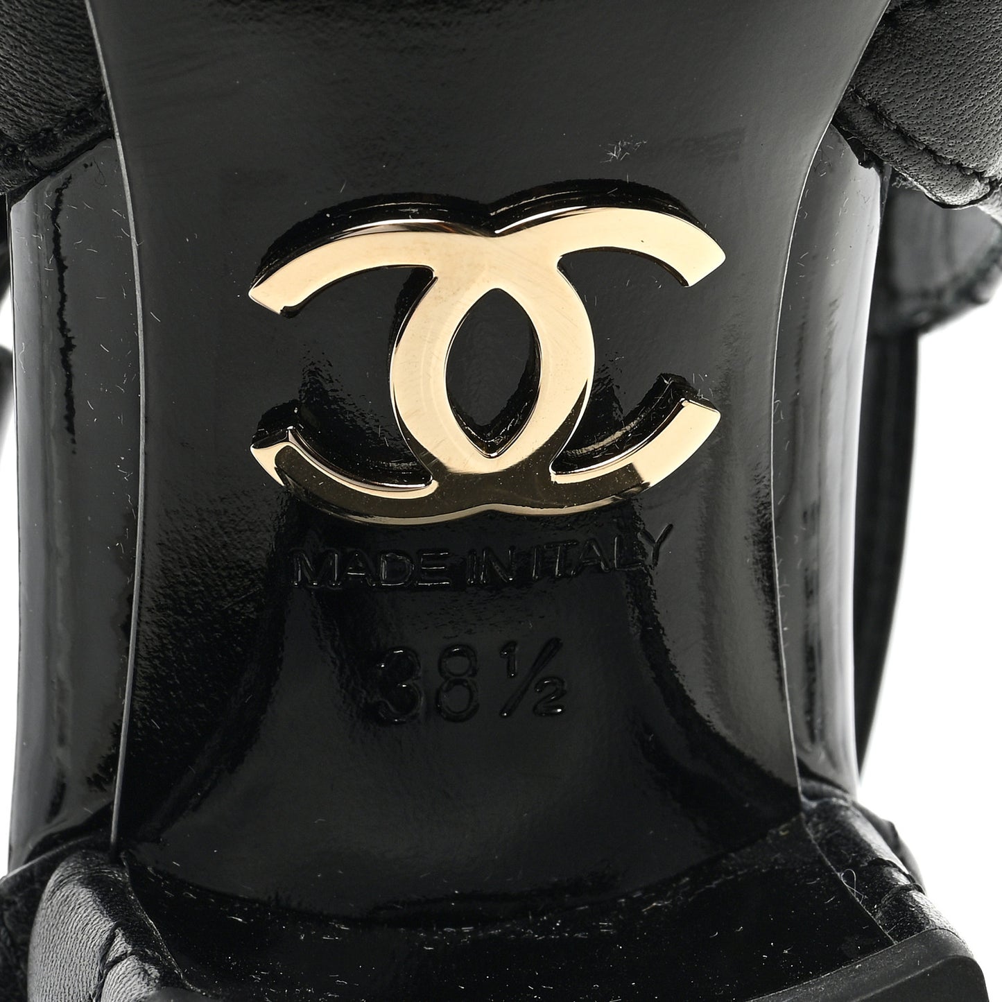 Lambskin Patent Quilted Cap Toe Mary Jane Flats 38.5 Black