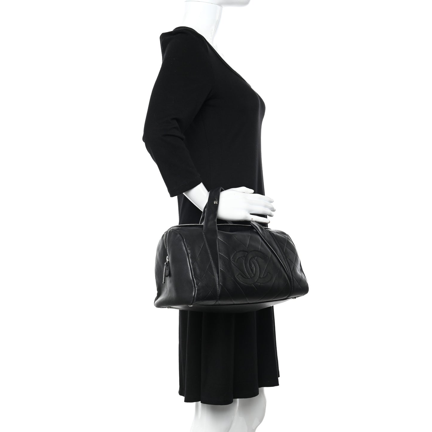 Calfskin Chevron CC All Day Long Boston Black