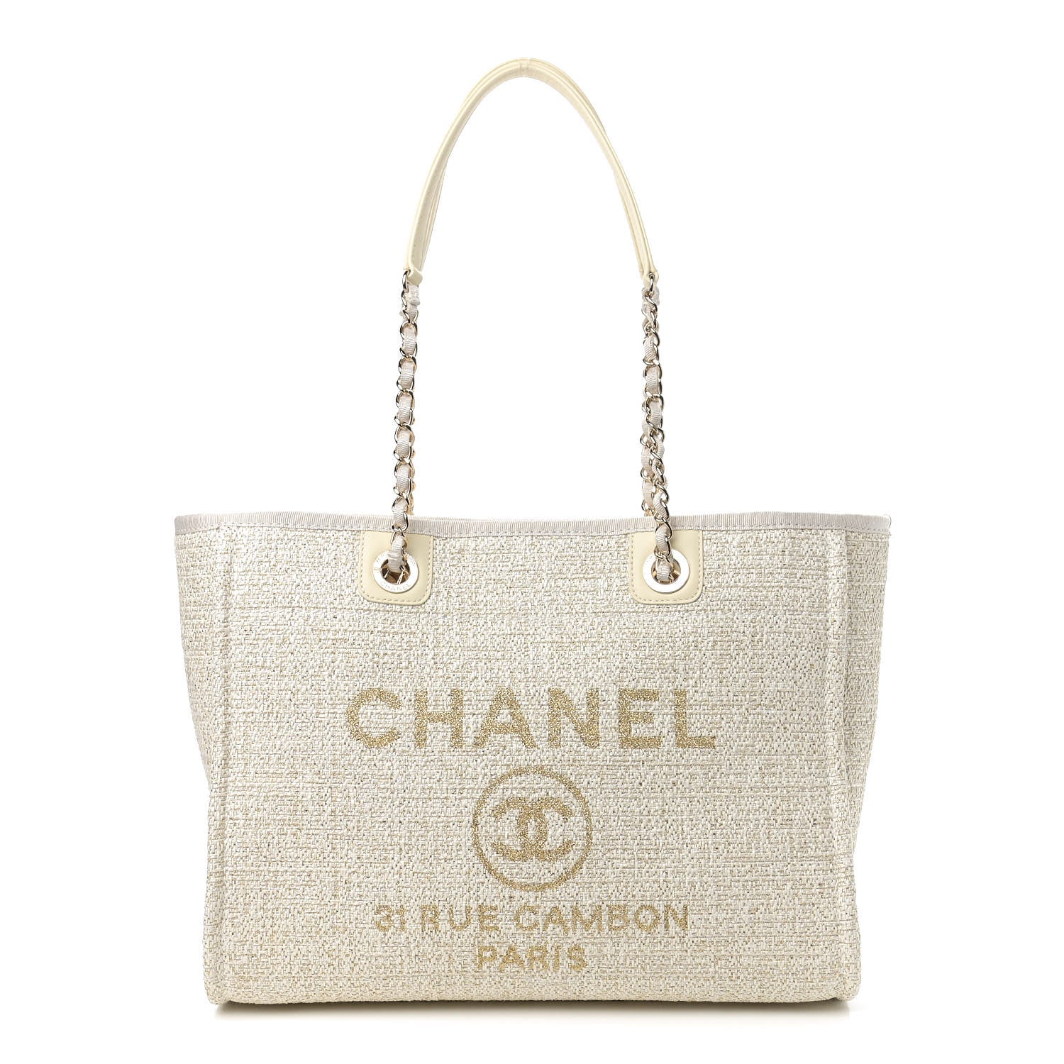 Chanel Lurex Boucle Small Deauville Tote Ivory 1 of 9