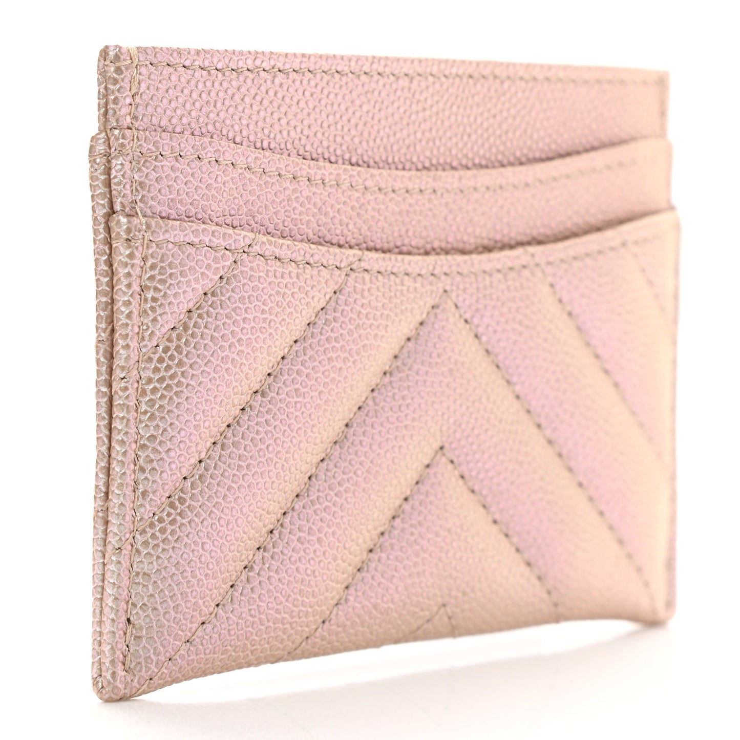Metallic Caviar Chevron Quilted Card Holder Light Gold