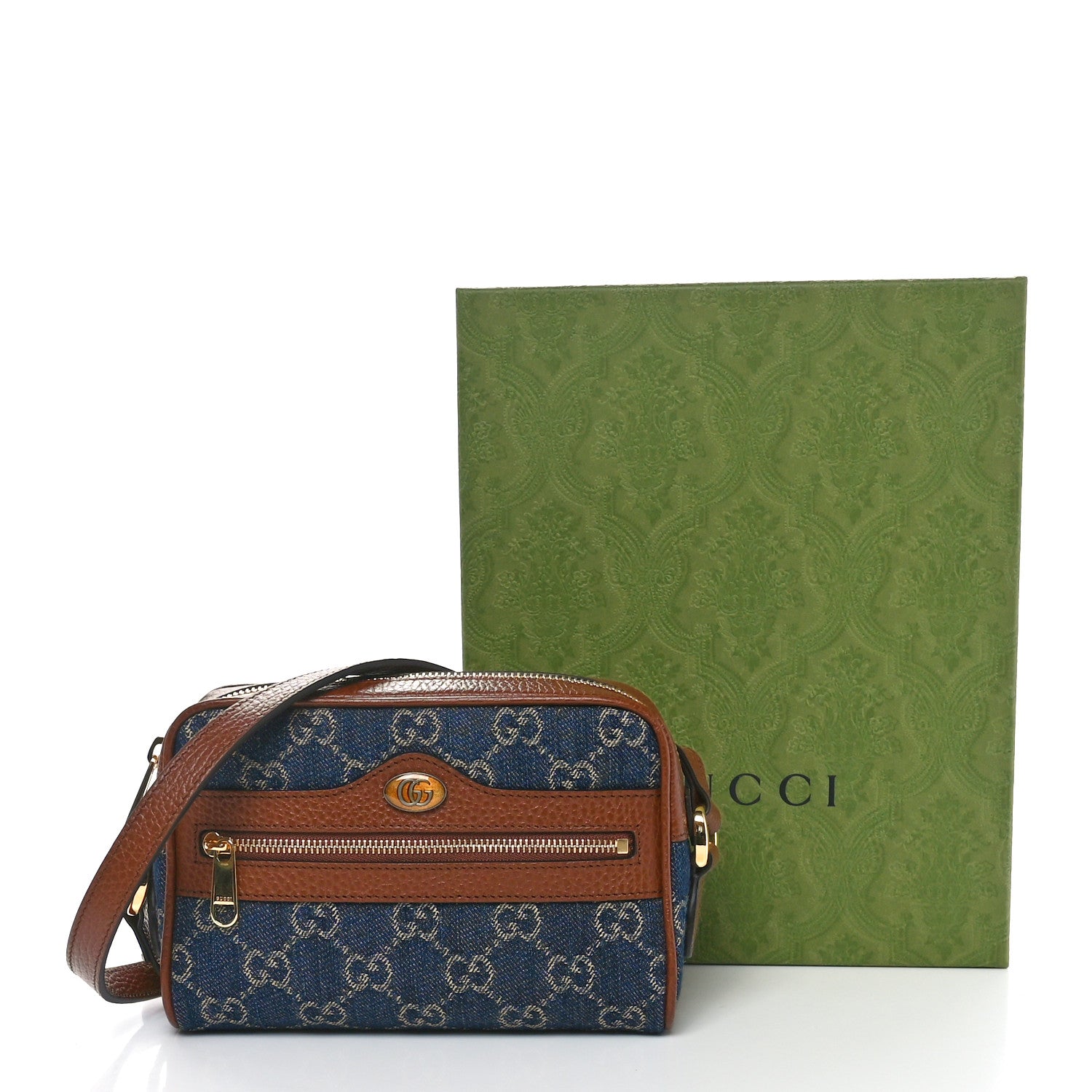 Gucci New Denim GG Monogram Dollar Calfskin Mini Ophidia Shoulder Bag Blue Tea Cuir Epilog 11 of 11