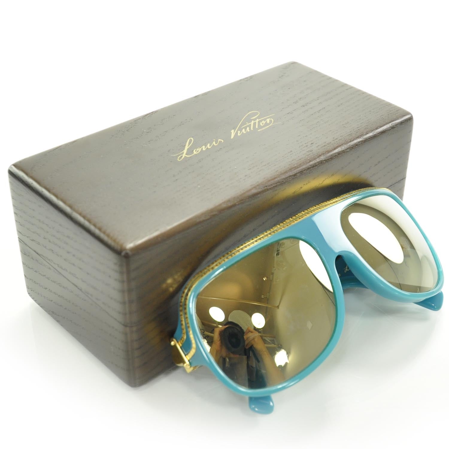 Louis Vuitton Millionaire Sunglasses Turquoise w Gold Plated Lenses 2 of 8