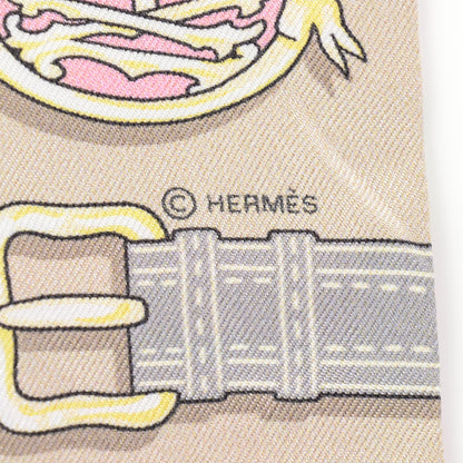 Hermes Silk Harnais des Presidents Twilly Beige Bleu Pink 4 of 6