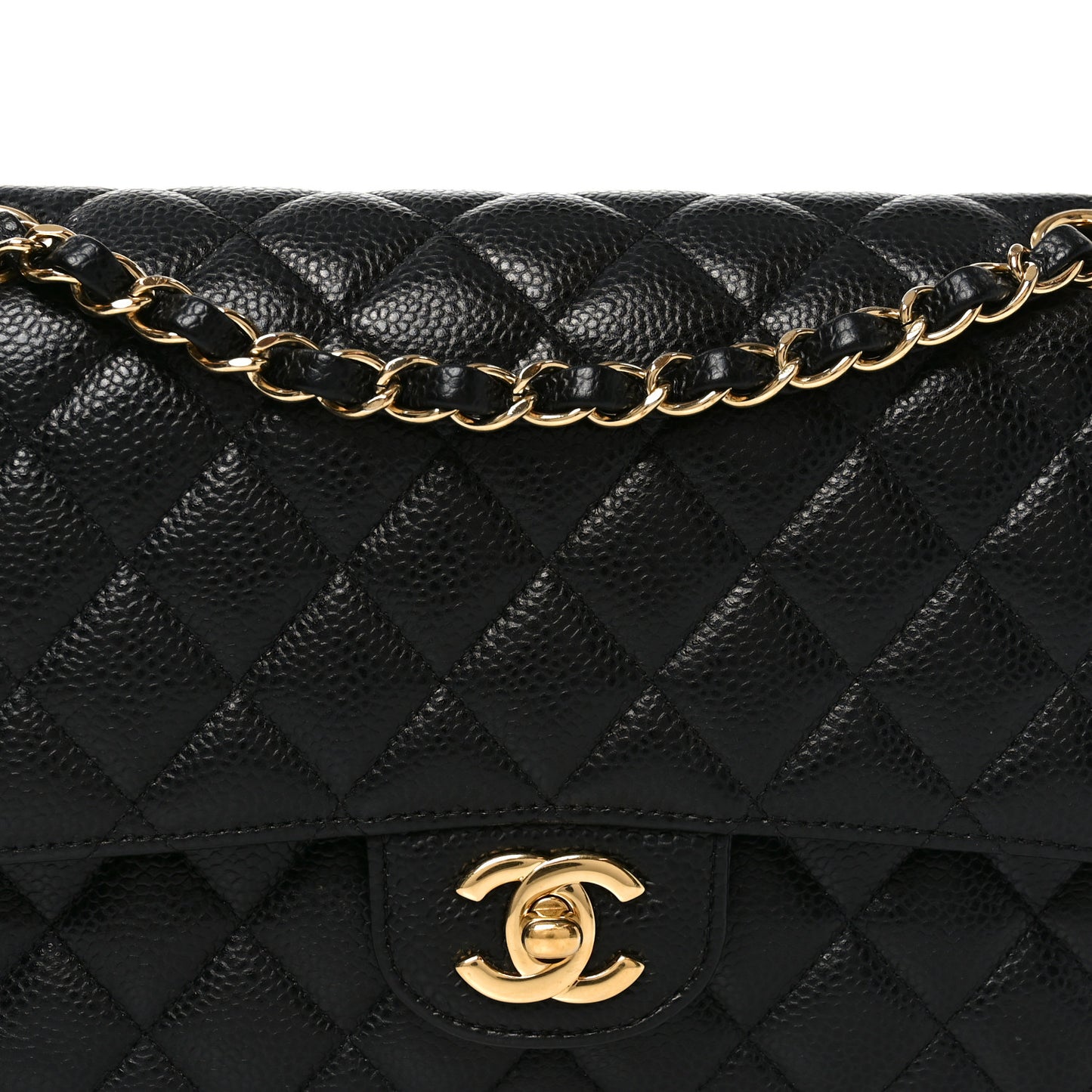 Caviar Quilted Medium Double Flap Black
