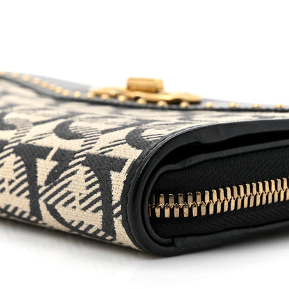 Salvatore Ferragamo Canvas Calfskin Gancini Wallet On Chain Black Beige 9 of 11