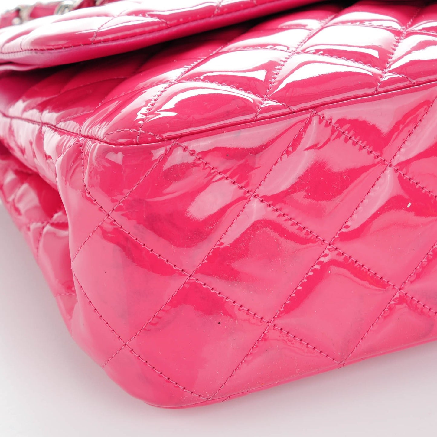 Patent Calfskin Quilted Jumbo Double Flap Fuchsia