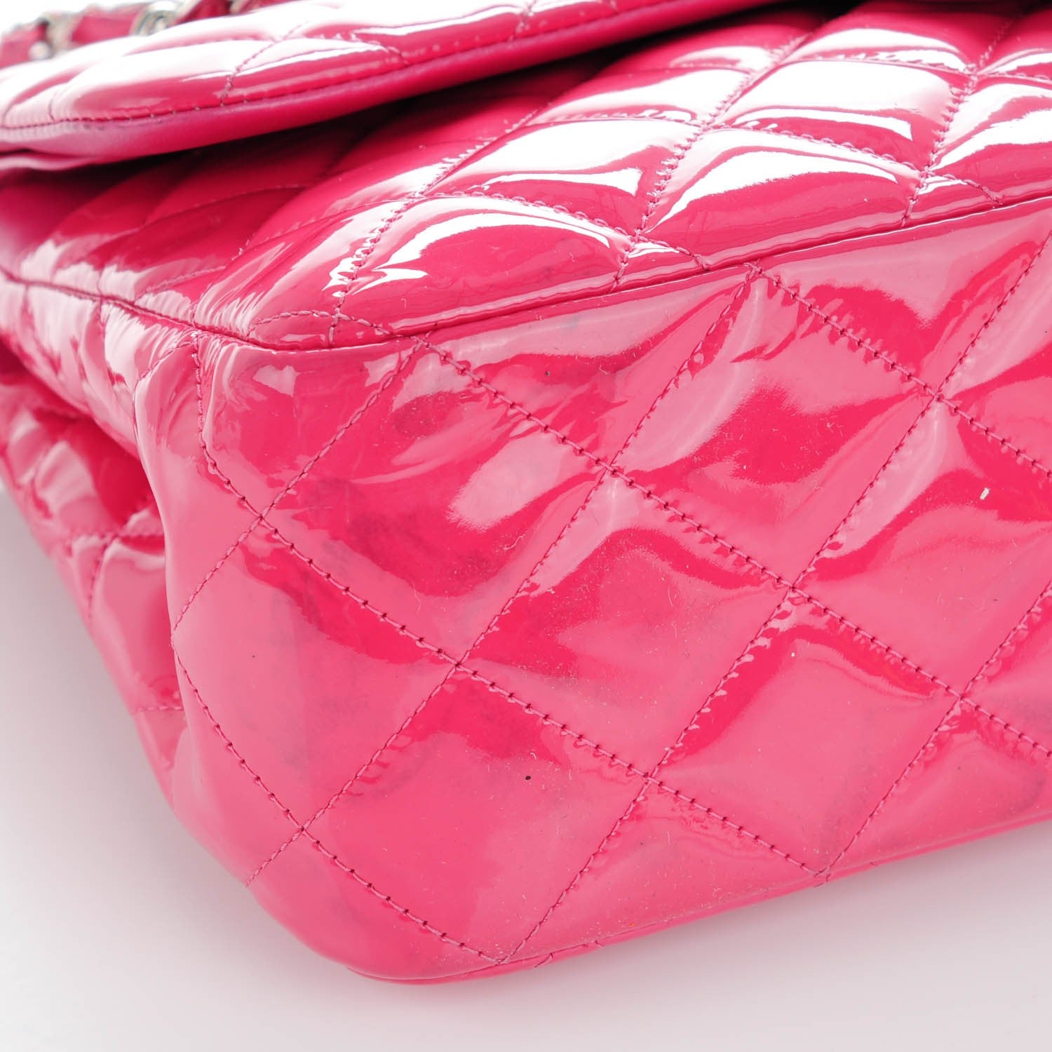 Chanel Patent Calfskin Quilted Jumbo Double Flap Fuchsia 9 of 10