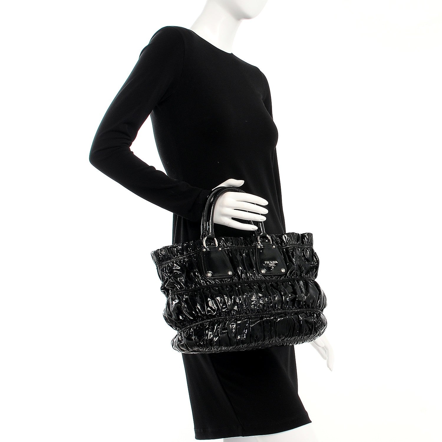 Prada Vernice Gaufre Tote Black 2 of 8