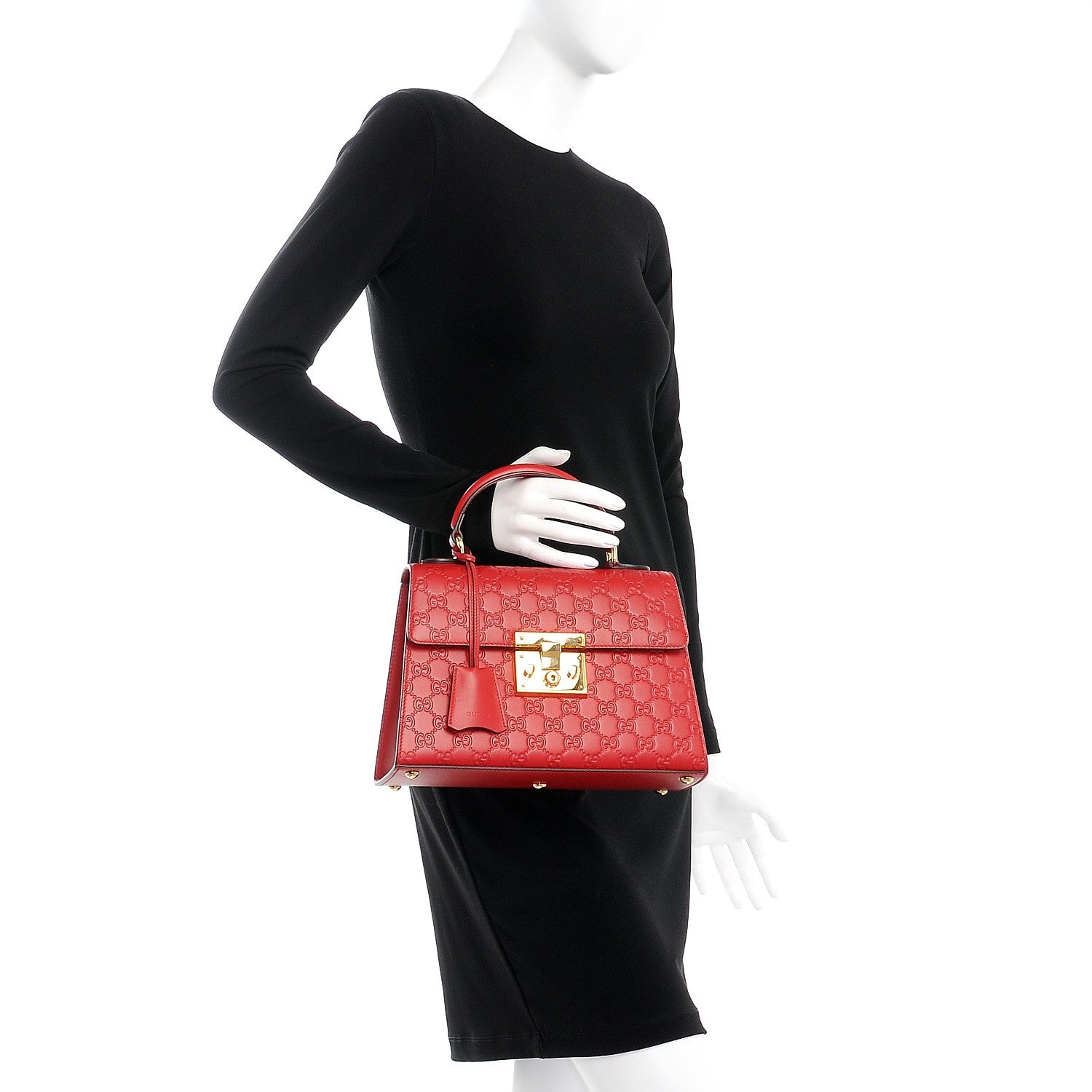 Gucci Guccissima Signature Small Padlock Top Handle Bag Hibiscus Red 3 of 8