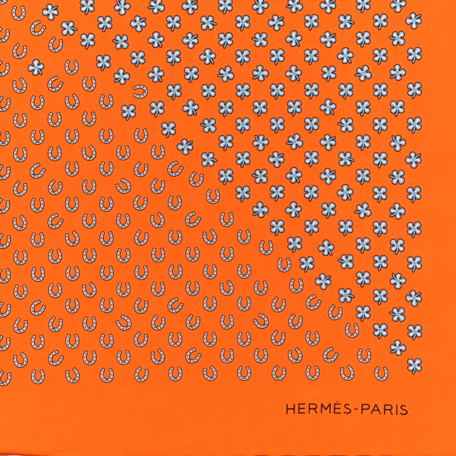 Hermes Silk Vintage Luck Pocket Handkerchief Orange Gris Ciel 2 of 3