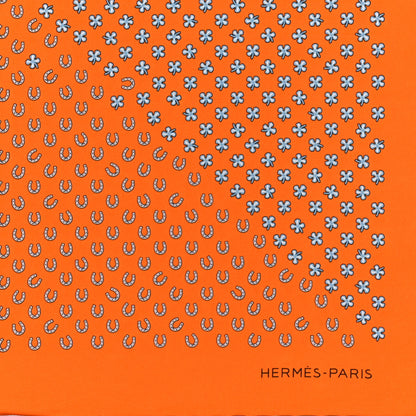 Hermes Silk Vintage Luck Pocket Handkerchief Orange Gris Ciel 2 of 3