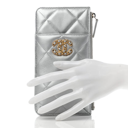 Chanel Lambskin Quilted Chanel 19 Phone and Card Holder Silver 2 of 7