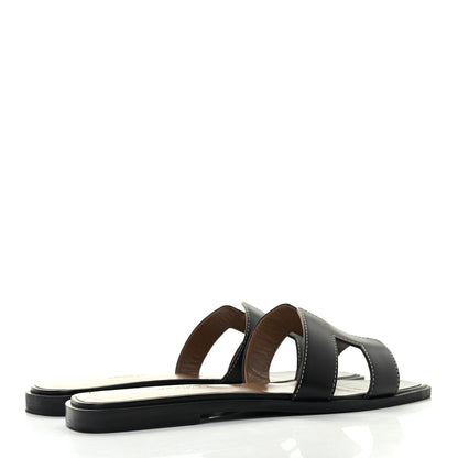 Hermes Box Calfskin Oran Sandals 37.5 Black 4 of 8