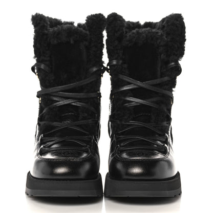 Chanel Shiny Crumpled Calfskin Shearling Lace Up Boots 39.5 Black 2 of 8