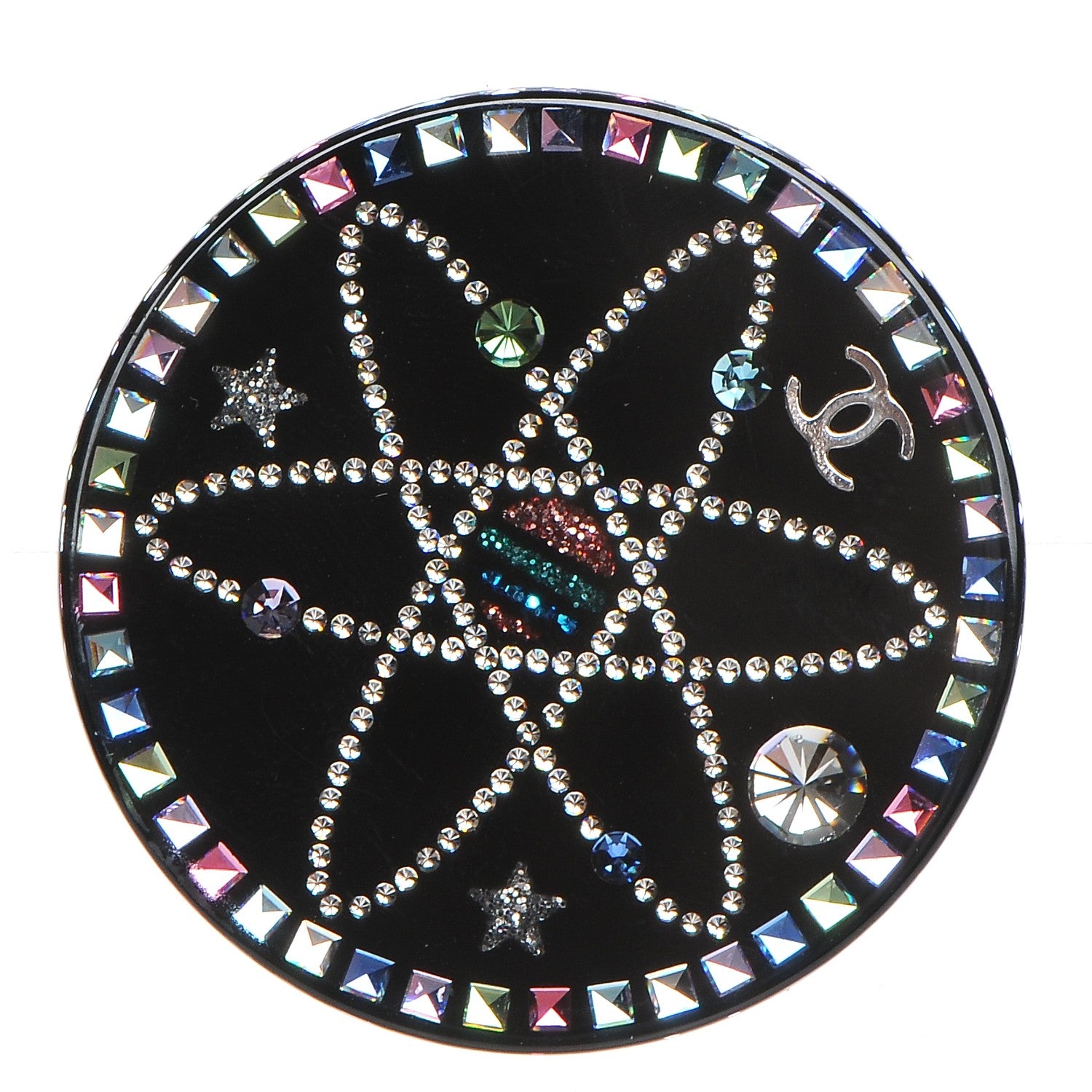 Chanel Glittered Resin Strass Brooch Black Pink 1 of 5
