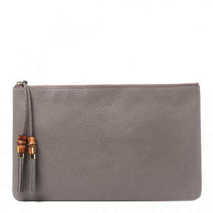 Gucci Calfskin Large Bamboo Clutch Grey 1 of 9
