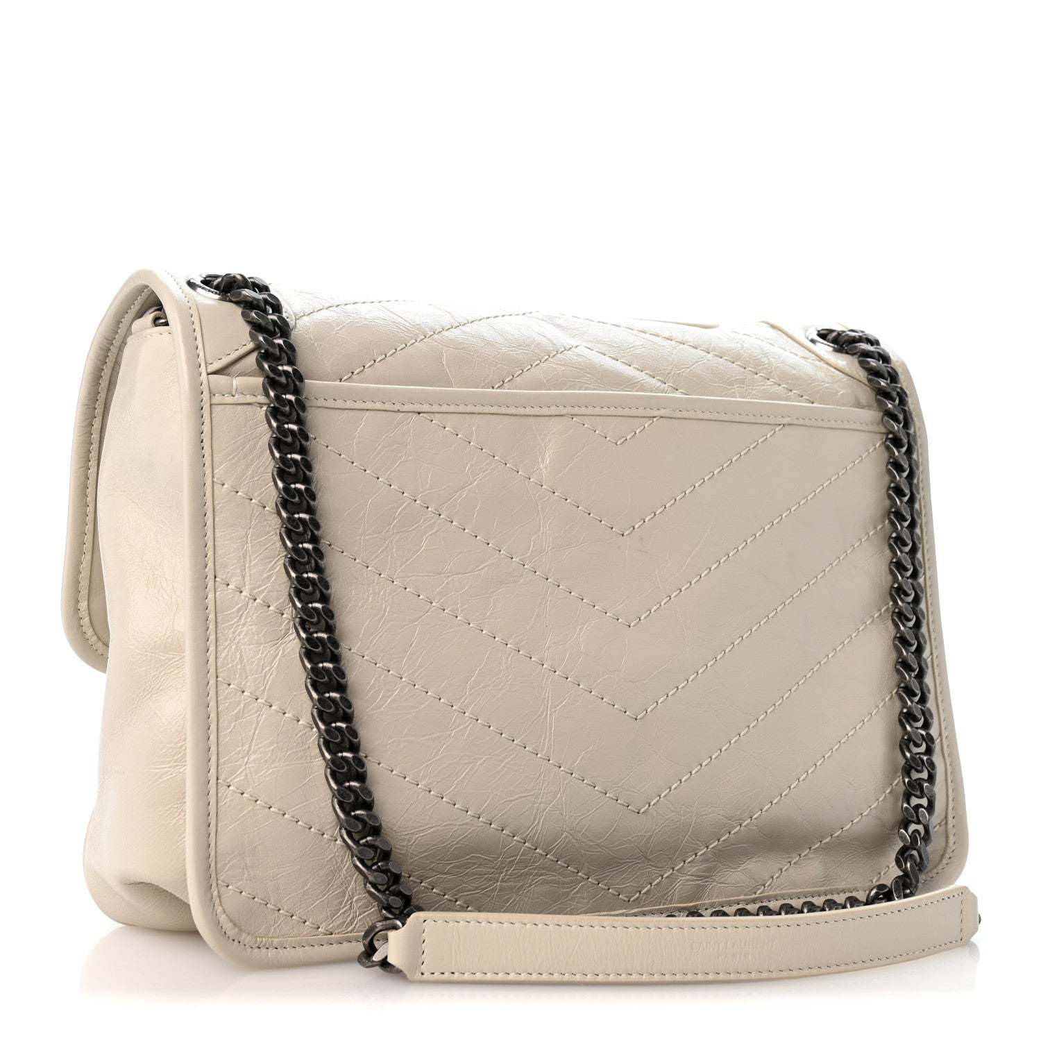 Saint Laurent Crinkled Calfskin Matelasse Monogram Medium Niki Chain Satchel Crema Soft 3 of 12