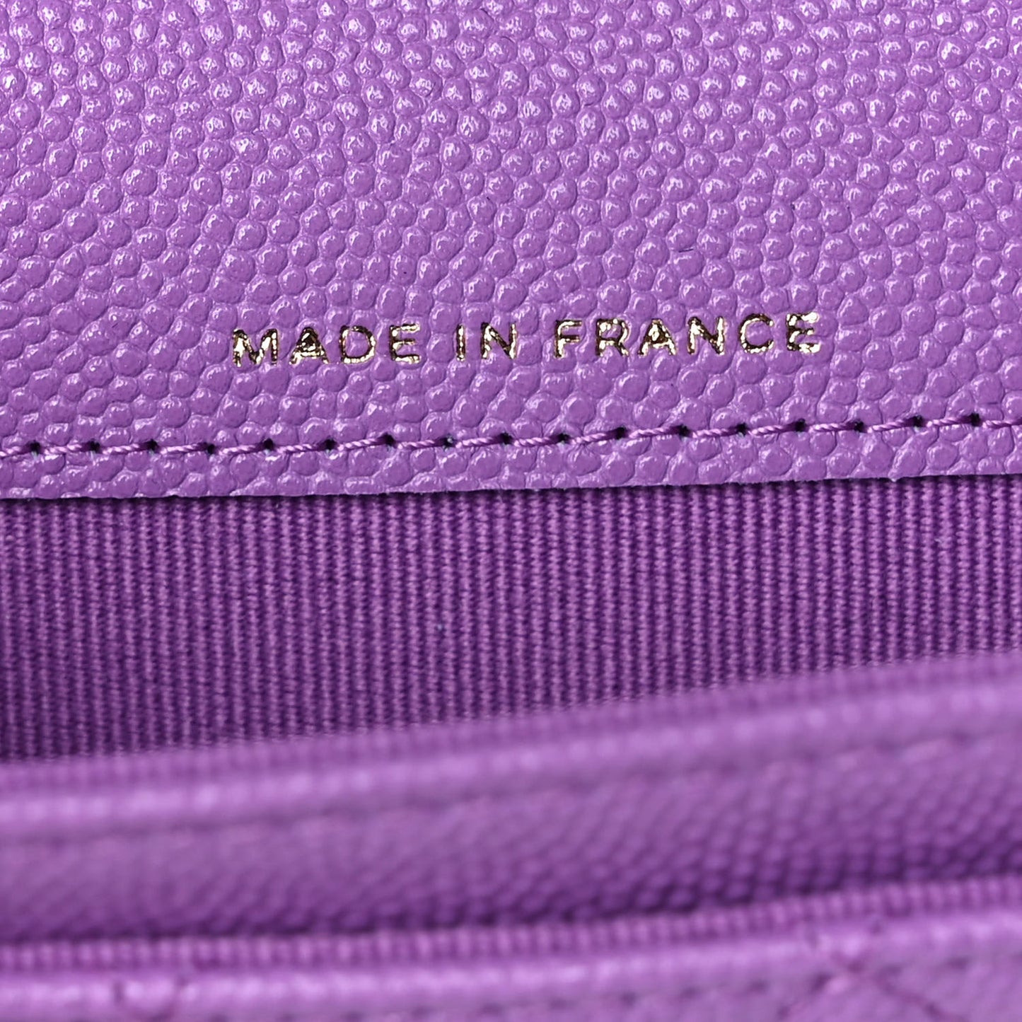 Caviar Quilted Flap Card Holder Wallet Purple