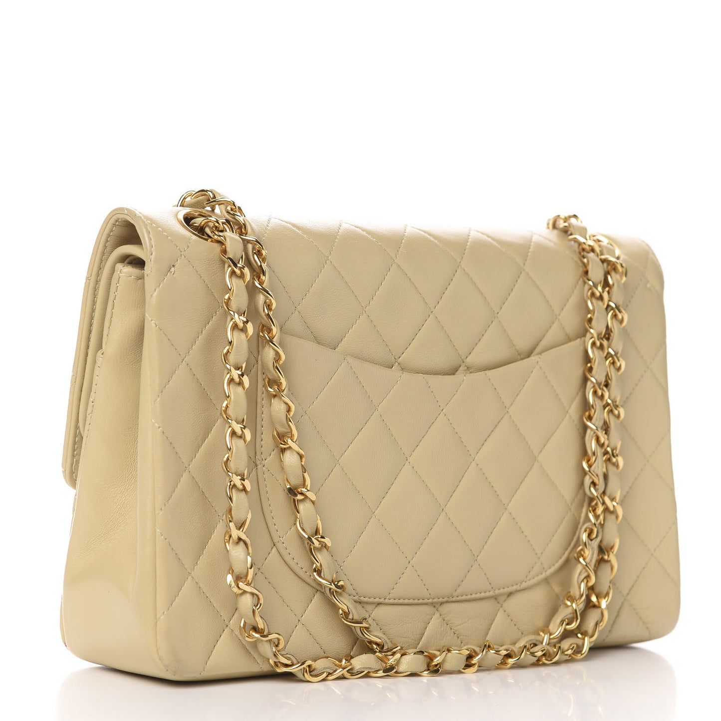 Lambskin Quilted Medium Double Flap Beige