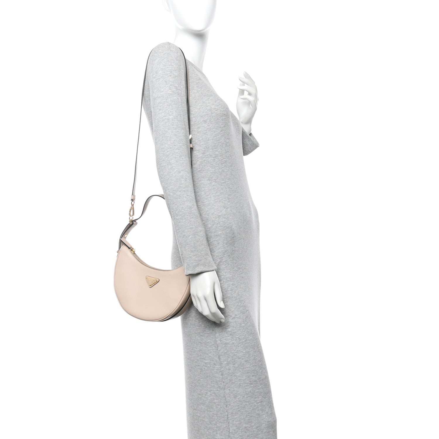 Prada Soft Calfskin Arque Shoulder Bag Travertino 2 of 11