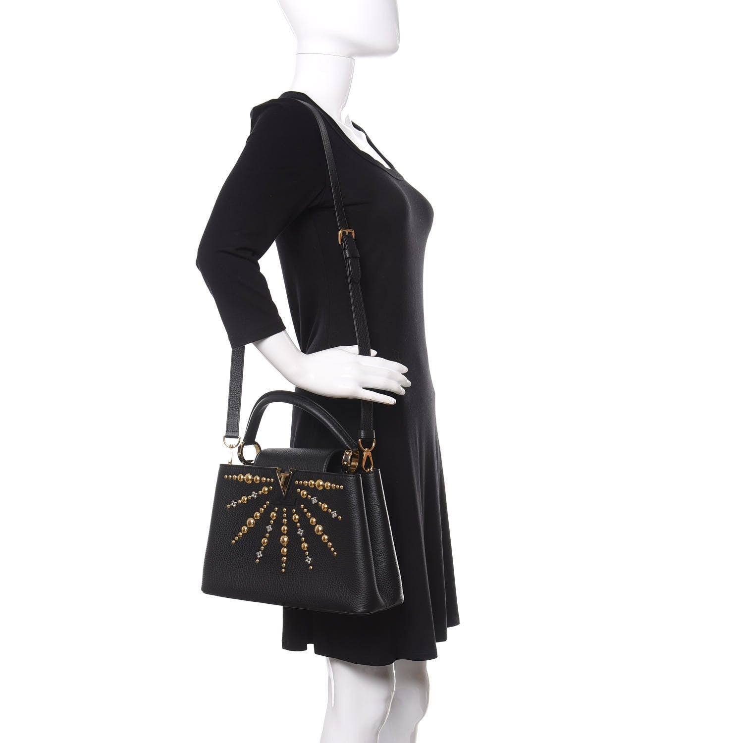 Louis Vuitton Taurillon Studded Sol Capucines PM Black 2 of 11