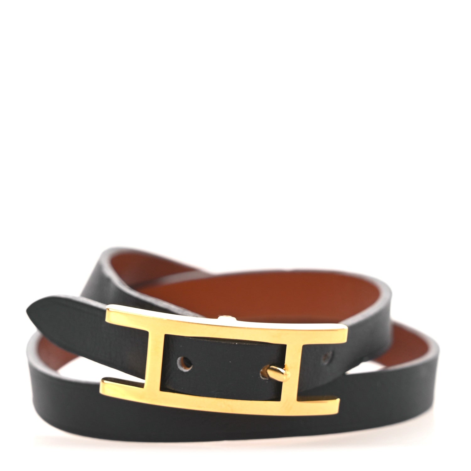 Hermes Swift Tadelakt Behapi Double Tour Reversible Bracelet T2 Black Fauve 1 of 9