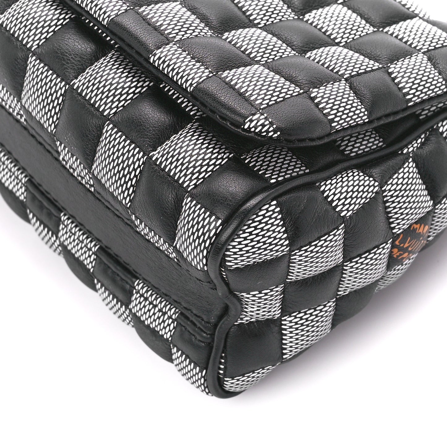 Calfskin Damier Twist Shoulder Bag BB Black White
