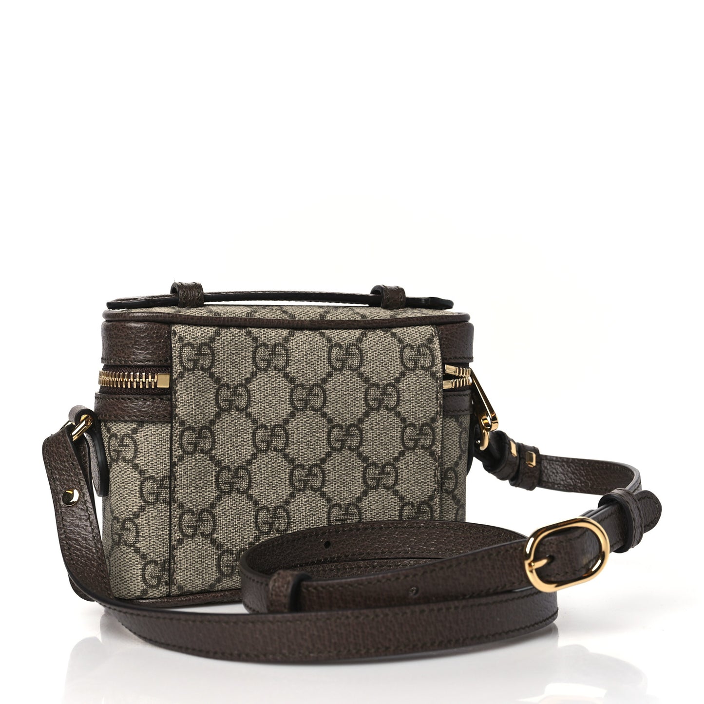 GG Supreme Monogram Textured Calfskin Web Mini Ophidia Top Handle Bag Beige Ebony New Acero