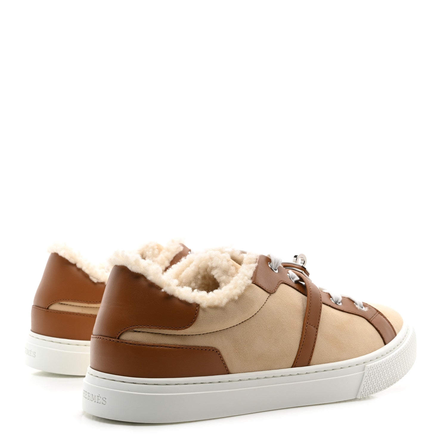 Hermes Suede Goatskin Calfskin Shearling Day Sneakers 41 Beige Palomino Naturel 4 of 8