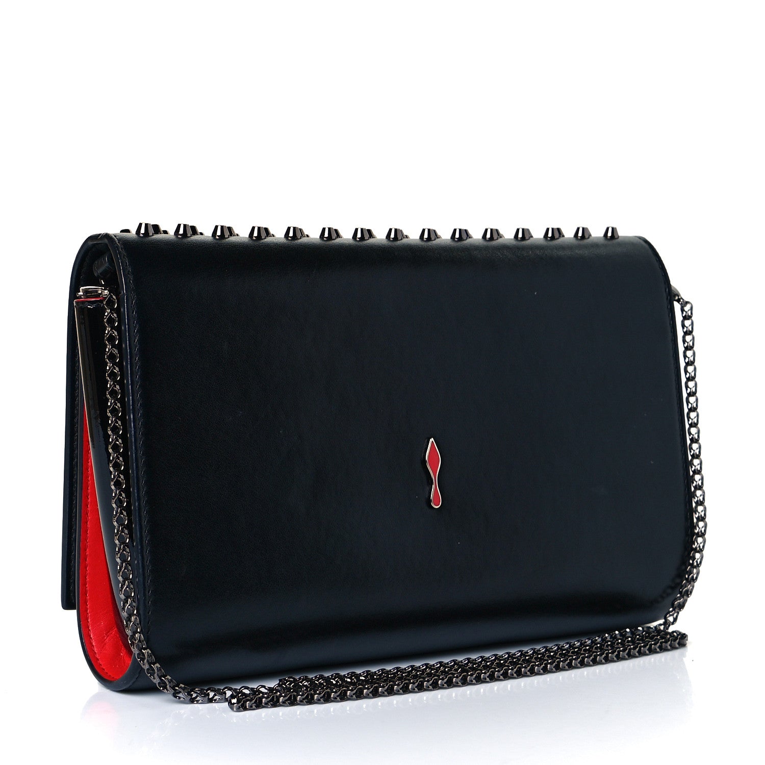 Christian Louboutin Calfskin Spikes Paloma Clutch Black 2 of 8