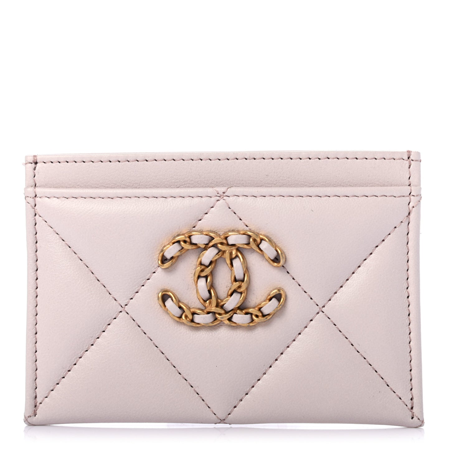 Lambskin Quilted Chanel 19 Card Holder Light Purple