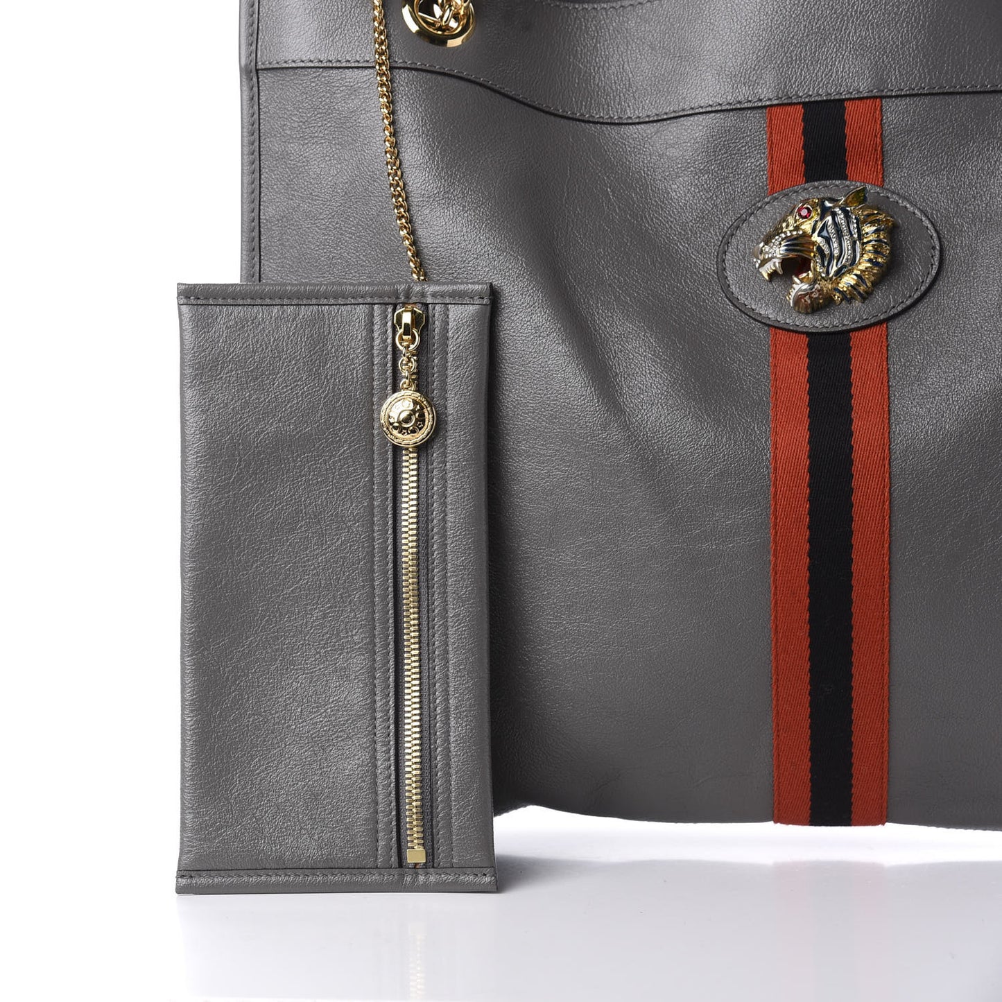 Calfskin Large Rajah Chain Tote Grey