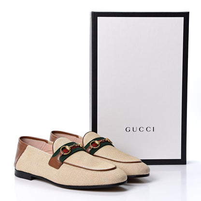 Gucci Canvas Malaga Kid Web Womens Horsebit Brixton Loafers 36.5 Sand Light Cuir 10 of 10