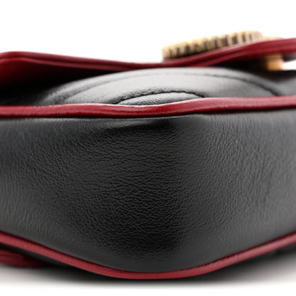 Gucci Vintage Effect Calfskin Matelasse Diagonal Super Mini Torchon GG Marmont Shoulder Bag Black Romantic Cherry 9 of 10