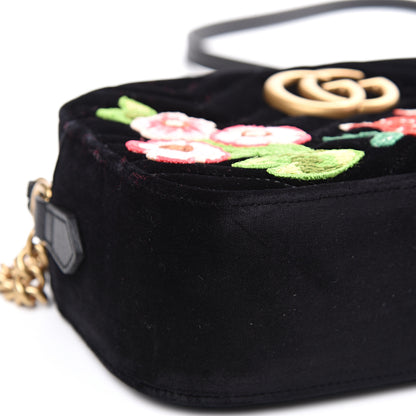 Gucci Velvet Matelasse Deer Embroidered Small GG Marmont Chain Shoulder Bag Black 8 of 9