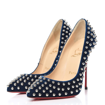 Christian Louboutin Velvet Specchio Billy 120 Spikes Pumps 35.5 Silver Eclipse 4 of 10