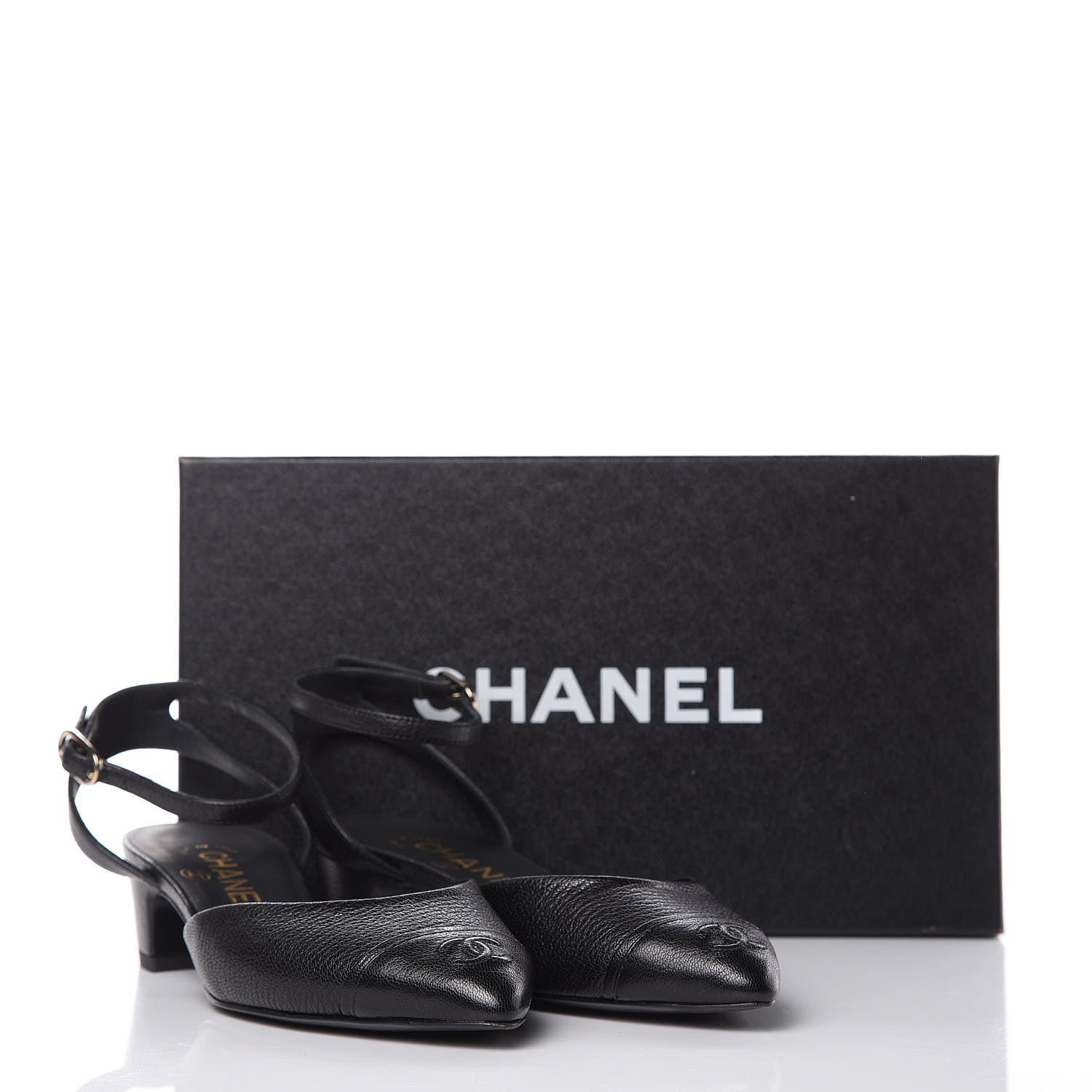 Chanel Goatskin Cap Toe CC Slingback Pumps 36 Black 10 of 10