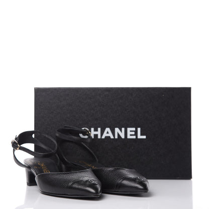 Chanel Goatskin Cap Toe CC Slingback Pumps 36 Black 10 of 10