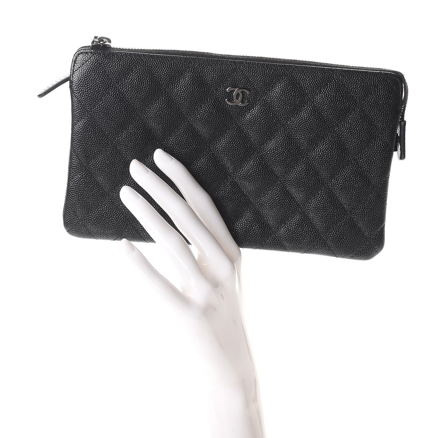 Chanel Iridescent Caviar Quilted Large Zipped Clutch Black 2 of 9